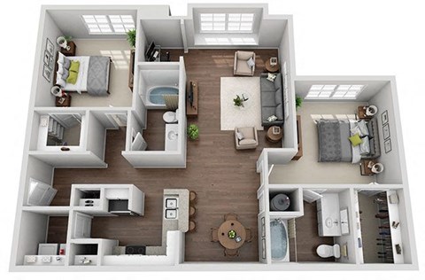 Floor plan for 2 beds, 2 baths, 1198 sqft